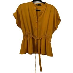 Sweet Rain Mustard Peplum Button-Front Blouse Top – Size M